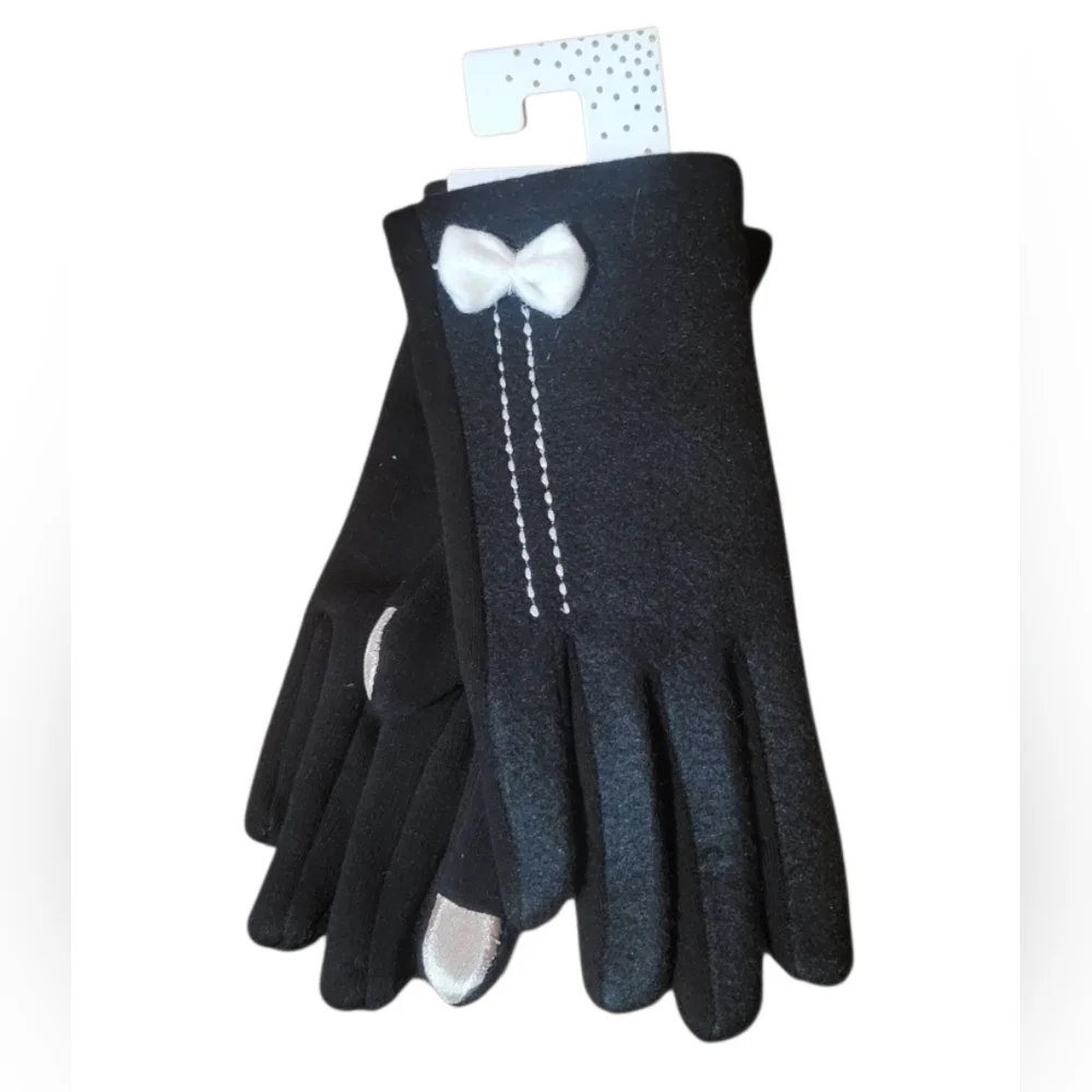 Occasionally Made Felt Bow Black Smart Touch Gloves New!